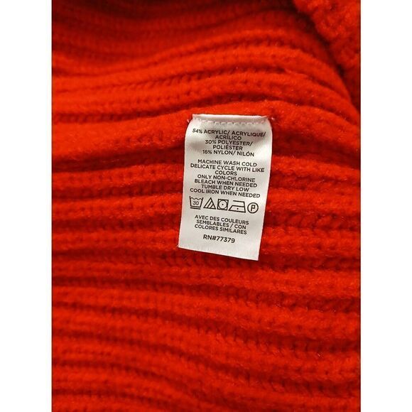 Ann Taylor women medium red pink soft ribbed knit mock neck sweater color block - Picture 5 of 6